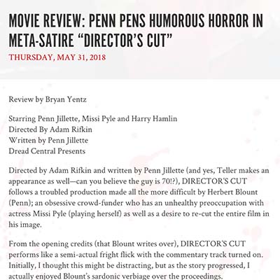 MOVIE REVIEW: PENN PENS HUMOROUS HORROR IN META-SATIRE “DIRECTOR’S CUT”